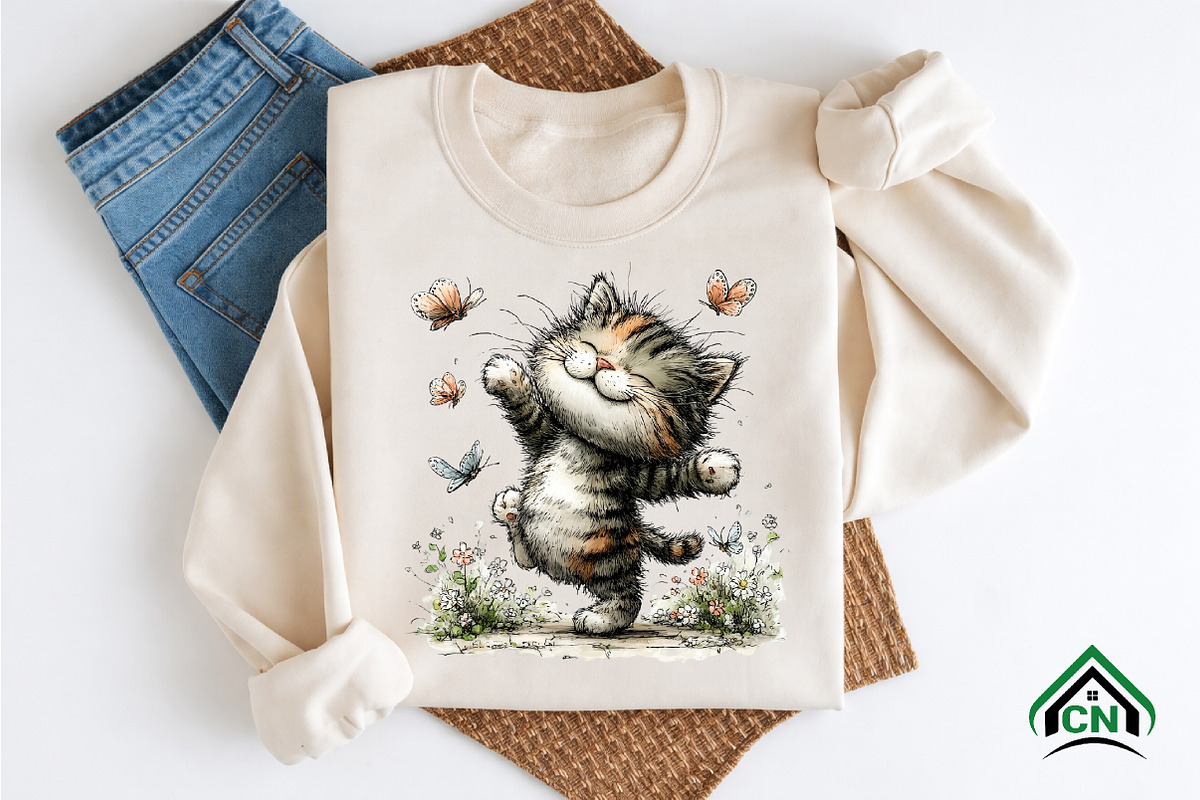 Whimsical Spring Cat Clipart, an Illustration by Craft Nest (Photo 9 of 12)