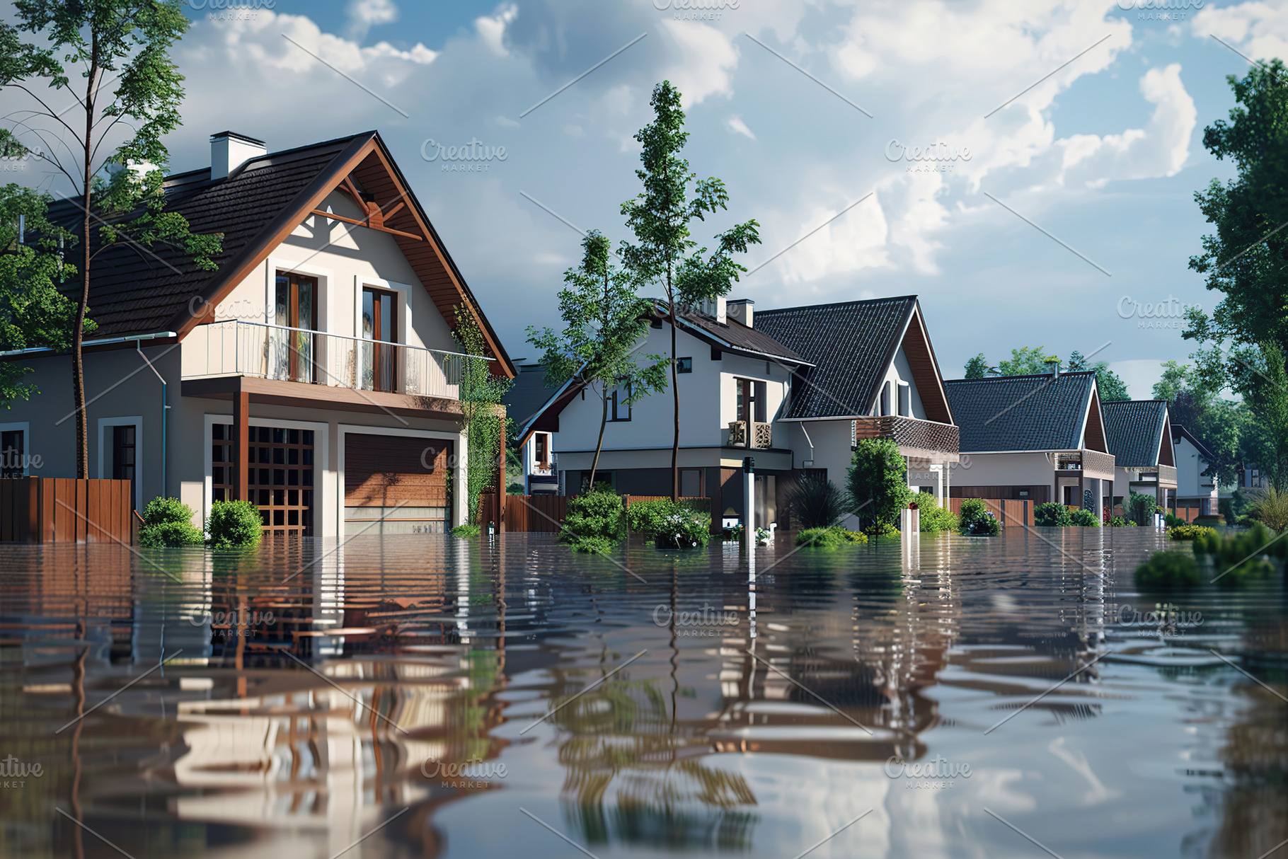 Flooded houses in the village during the spring flood, an Architecture Photo by AlyaAnd