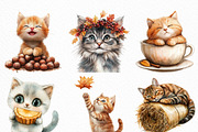Watercolor Autumn Cat Clipart Bundle, an Illustration by Craft Nest (Thumbnail 4 of 6)