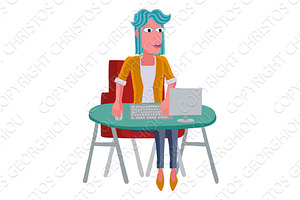Woman Working Behind Desk Computer, a Finance Illustration by Christos Georghiou
