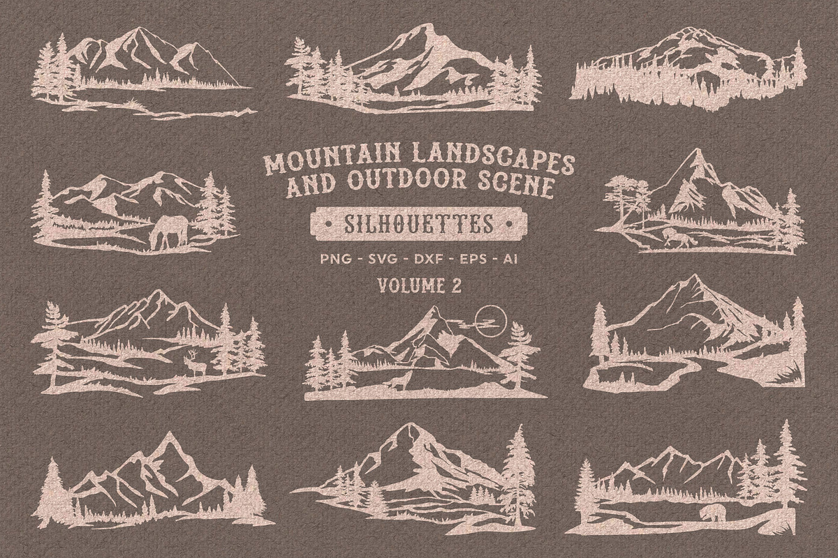 Mountain Scenes Silhouettes Vector 2, an Object Illustration by Seaquint (Photo 2 of 5)