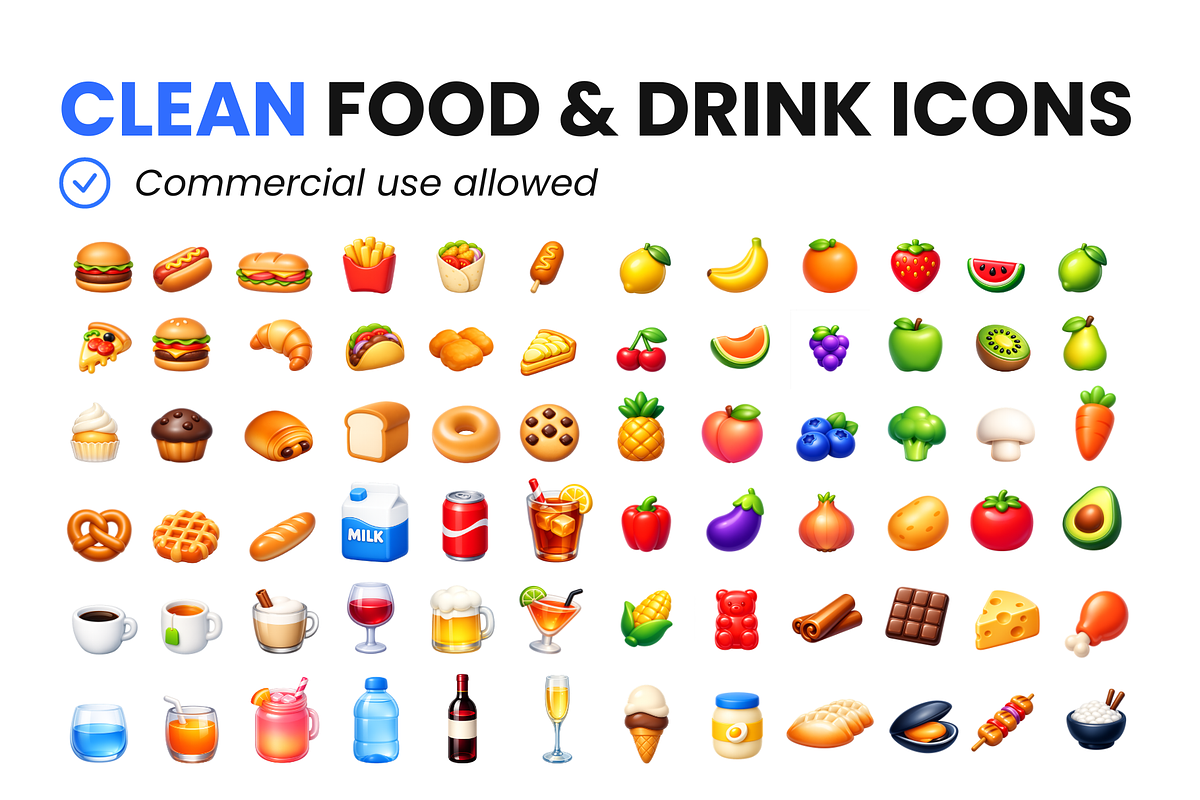 100 Food & Drink 3D Premium Icons, a Solid Icon by Icons Drop (Photo 2 of 5)