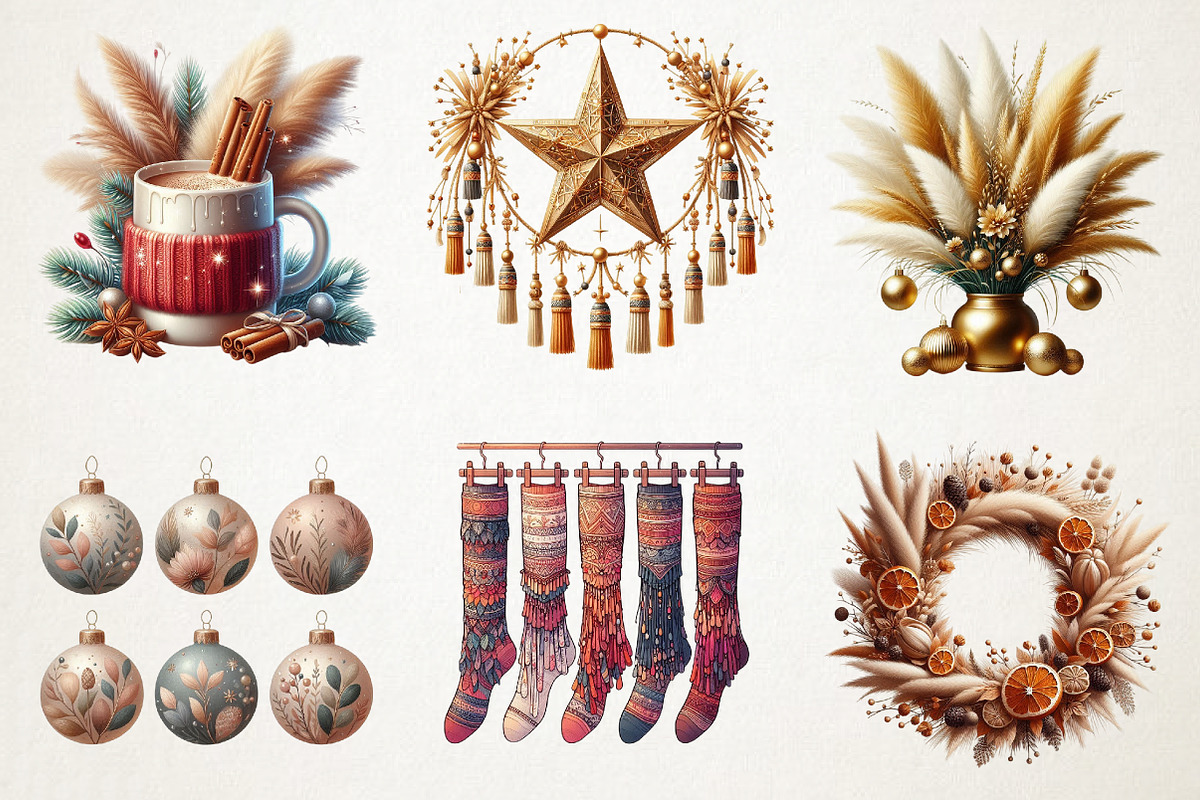 Boho Christmas Decor Clipart, an Illustration by RobertsArt (Photo 5 of 7)