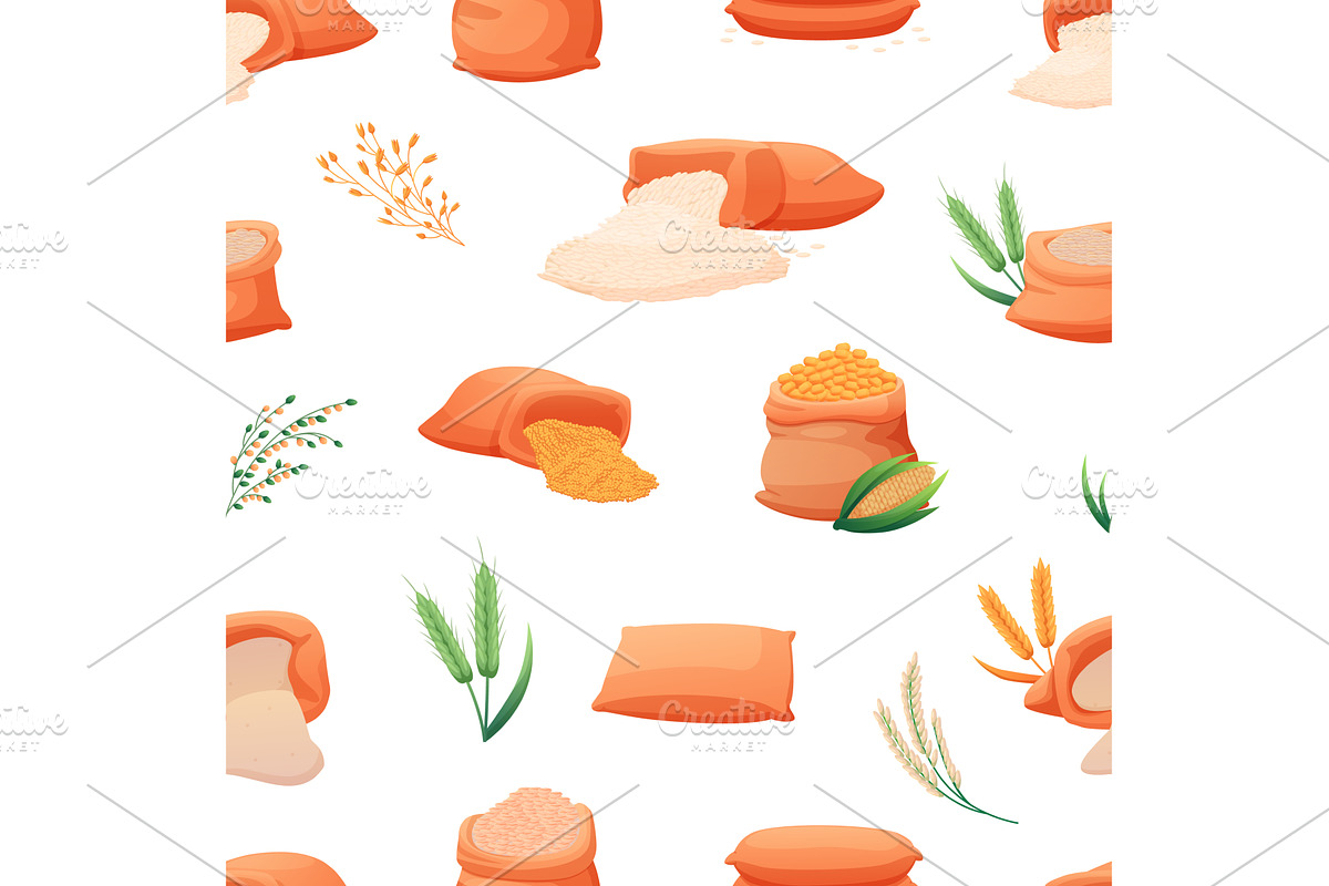 Fabric bags with different cereals, a Food Illustration by LadadikArt