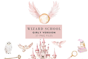 Pink Wizard Clipart PNG Set