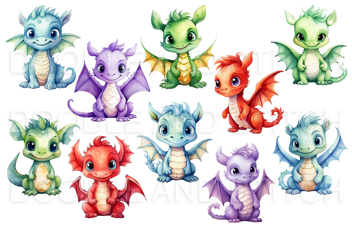 Cute Watercolor Dragon Illustrations, an Animal Illustration by Doodle and Stitch (Photo 2 of 2)