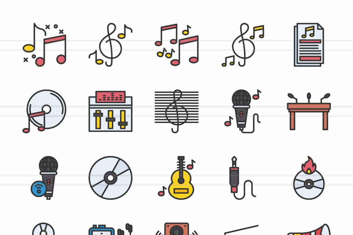 Music Filled Line Icons, an Icon by IconBunny (Photo 2 of 2)