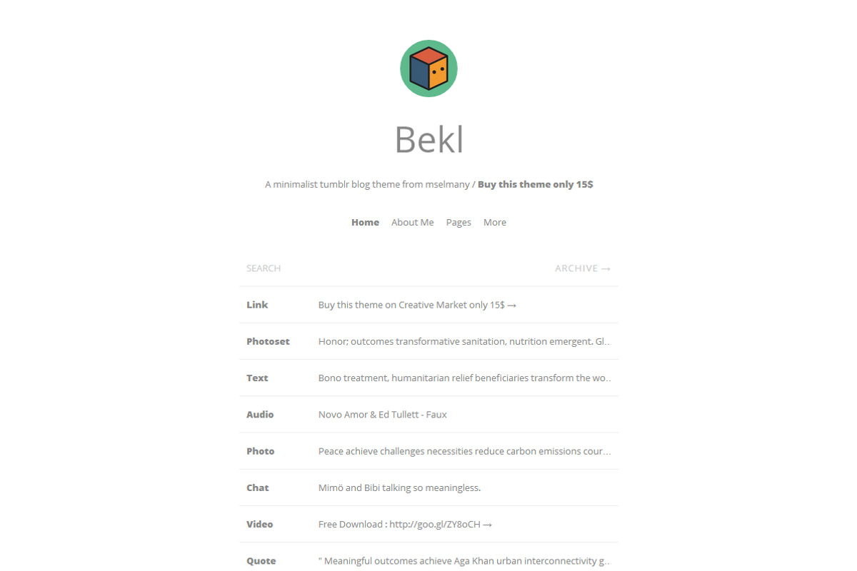 Bekl - Minimalist Tumblr Theme, a Websites & App Template by mselmany (Photo 1 of 5)