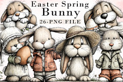 Vintage Easter Spring Bunny Clipart, an Illustration by Libby Wishes (Thumbnail 1 of 8)