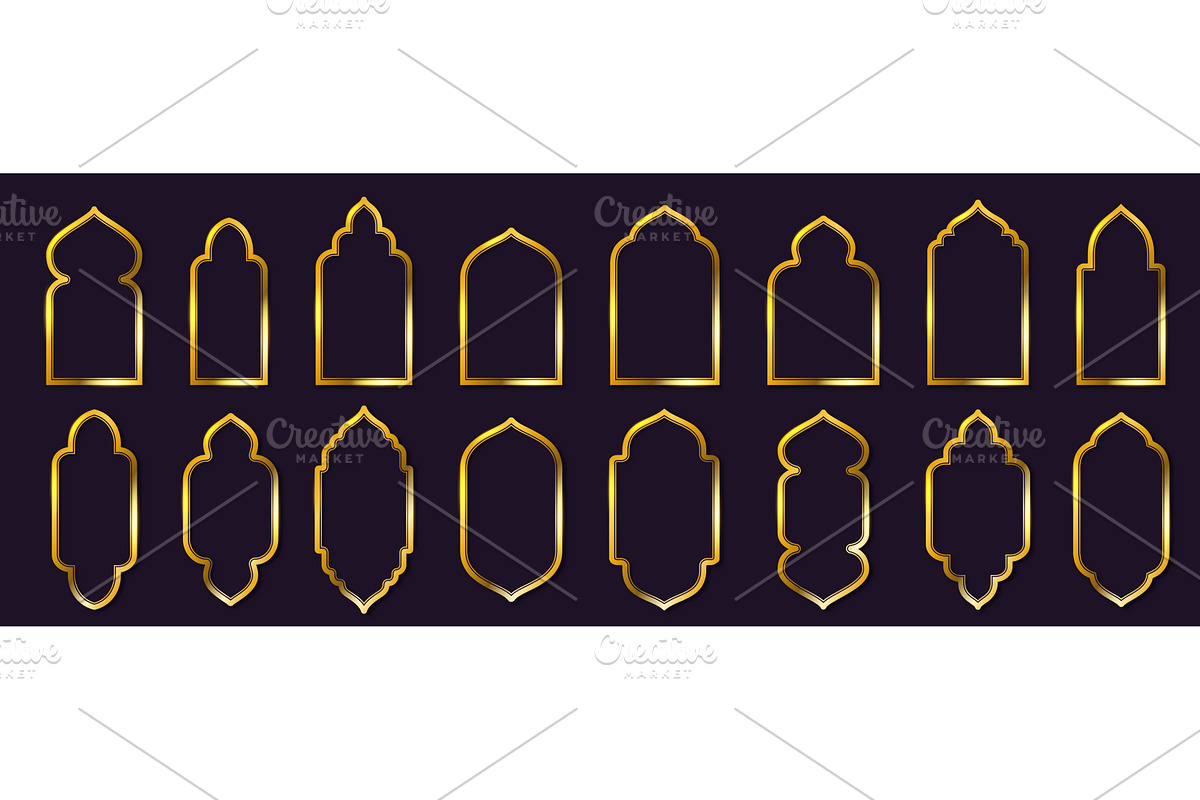 Simple golden Arabic frames. Islamic, an Object Illustration by winwin.art