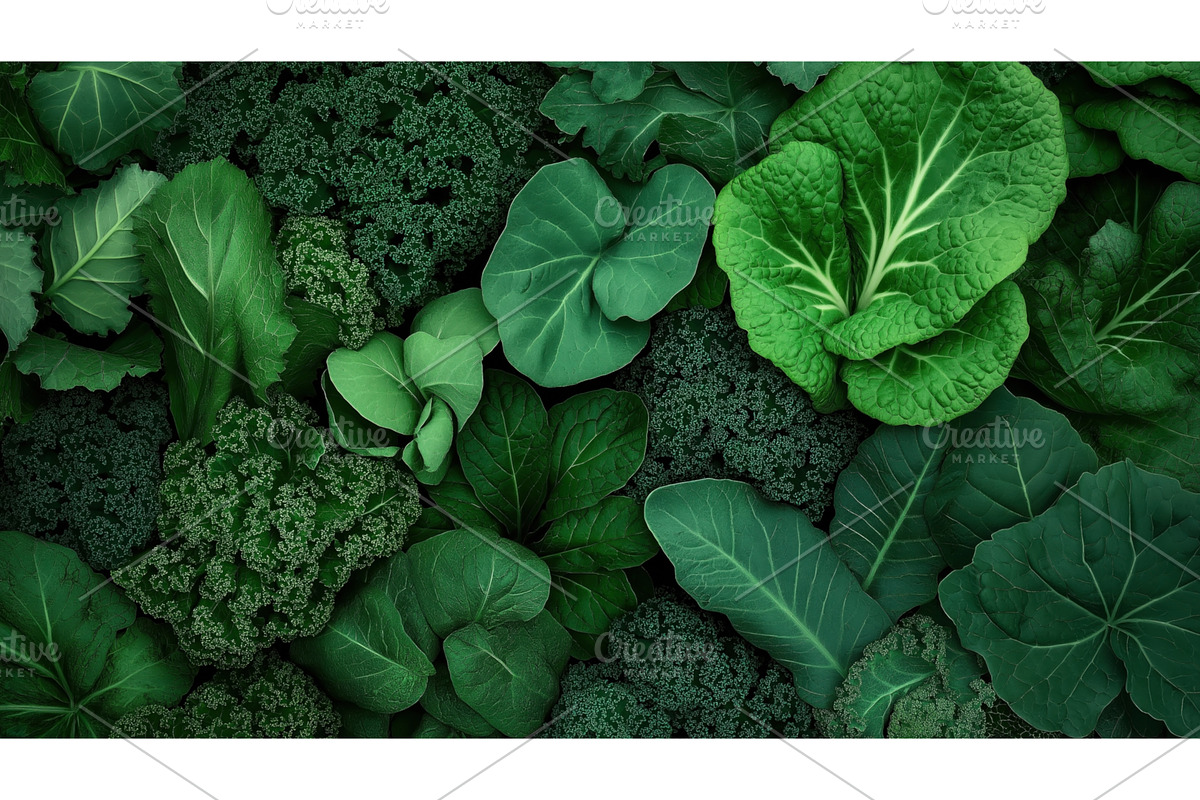 Top view of various leafy green, an Illustration by Sergey Kotenev