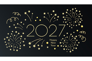 Golden fireworks, stars, 2027 Happy