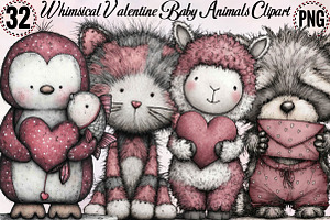 Whimsical Valentine Baby Animals Cli, an Illustration by SVGArt