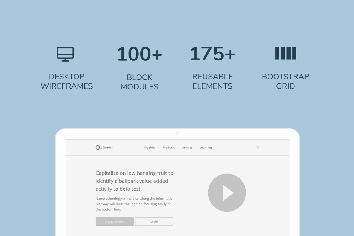 Optimum Wireframe Kit - Desktop, a Wireframe Template by Kevin H. Design (Photo 2 of 7)