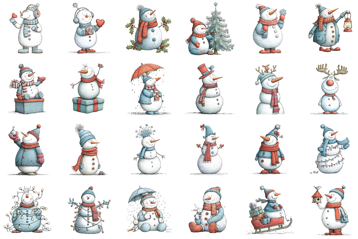 Christmas Whimsical Snowman Clipart, an Illustration by Sublimation Artist (Photo 2 of 6)
