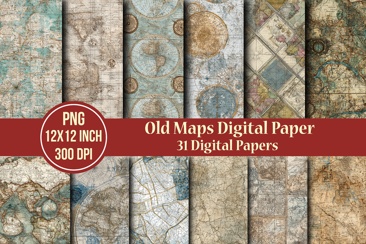 Old Maps Digital Paper, an Illustration by Craft Nest (Photo 1 of 6)