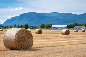 Golden hay bales scattered across, a Nature Photo by MistyDay