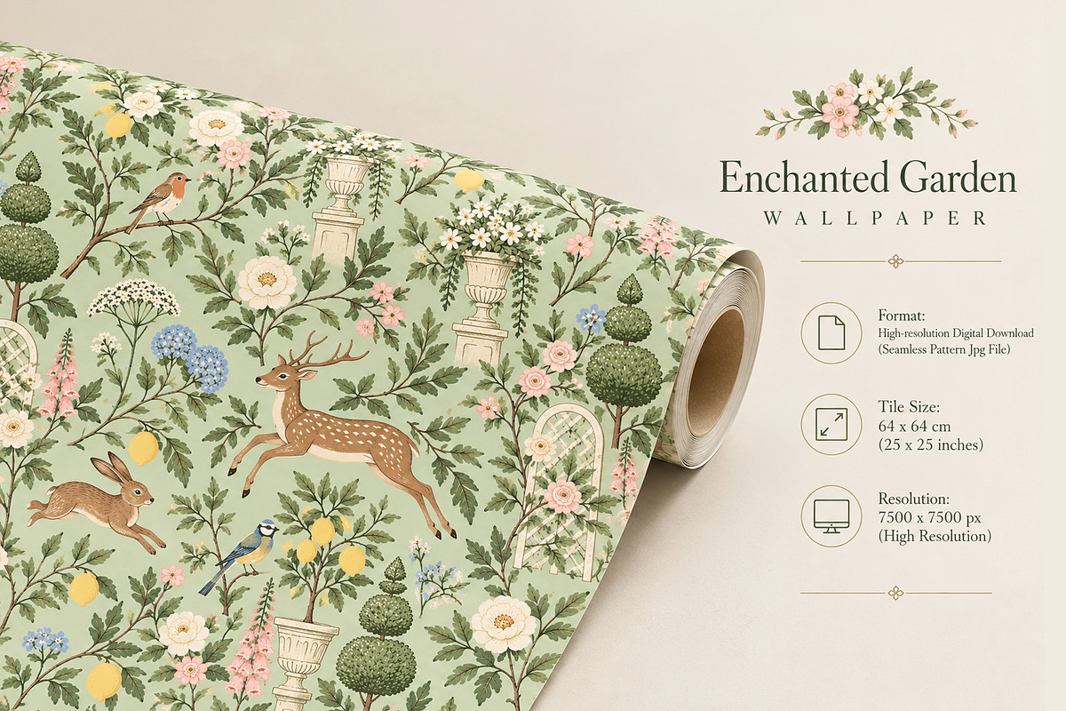 Enchanted Garden Seamless Wallpaper, a Wallpaper Graphic by by creative paper (Photo 2 of 15)