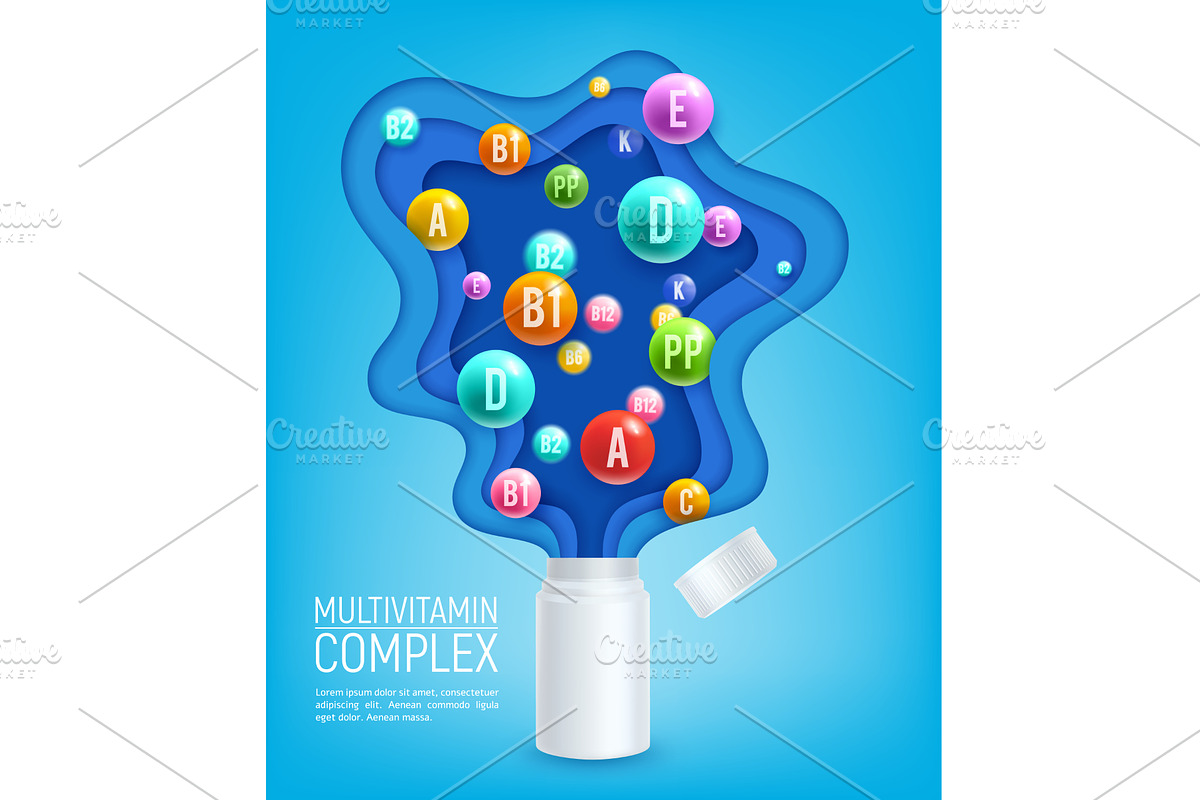 Paper cut vitamins bottle, a Healthcare Illustration by Vector Tradition