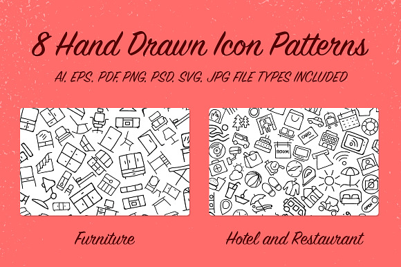 8 Hand Drawn Icon Patterns - Vol 2 preview 5