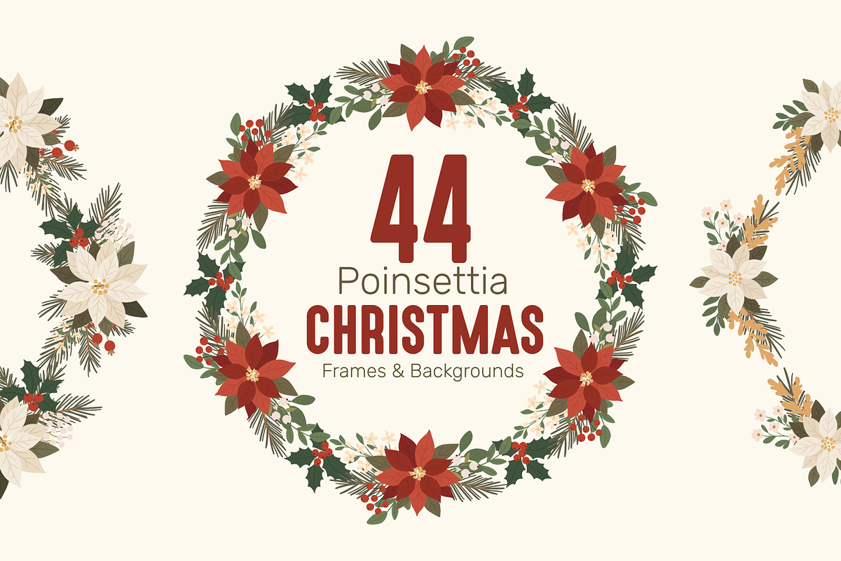 Poinsettia Christmas Backgrounds, a Seasonal Illustration by moja doodle (Photo 1 of 9)