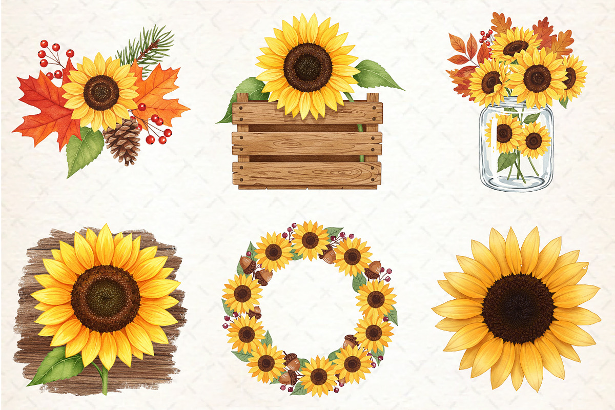Vintage Sunflowers Autumn Clipart, an Illustration by Libby Wishes (Photo 11 of 11)
