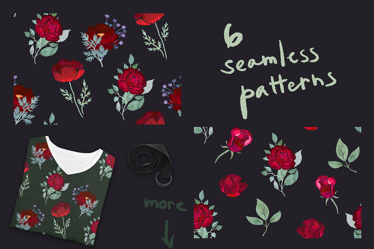 Dark theme Monotype Flowers, a Decorative Illustration by AlenaO (Photo 9 of 11)
