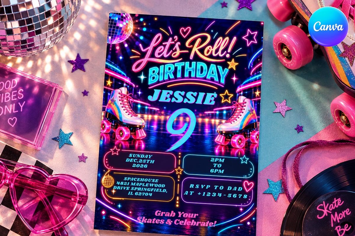 Roller Skating Birthday Invitation, an Invitation Template by InvitingStorys (Photo 2 of 11)