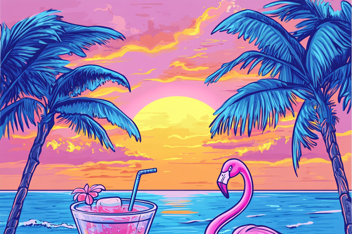 Neon Tropical Beach Party Scene, a Background Graphic by Printable Treasure (Photo 2 of 6)