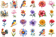 Folk Floral and Bird Clipart Set, an Illustration by Sublimation Artist (Thumbnail 2 of 6)