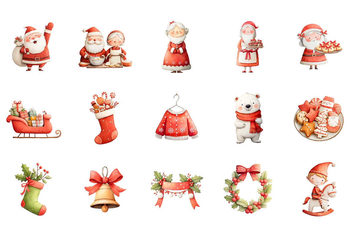 Watercolor Christmas Clipart, an Illustration by CreationArt (Photo 3 of 5)