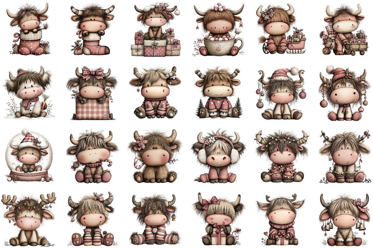 Funny Christmas Highland Cow Clipart, an Illustration by Sublimation Artist (Photo 2 of 6)