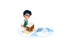Boy architect designing a house, an Object Illustration by pikepicture