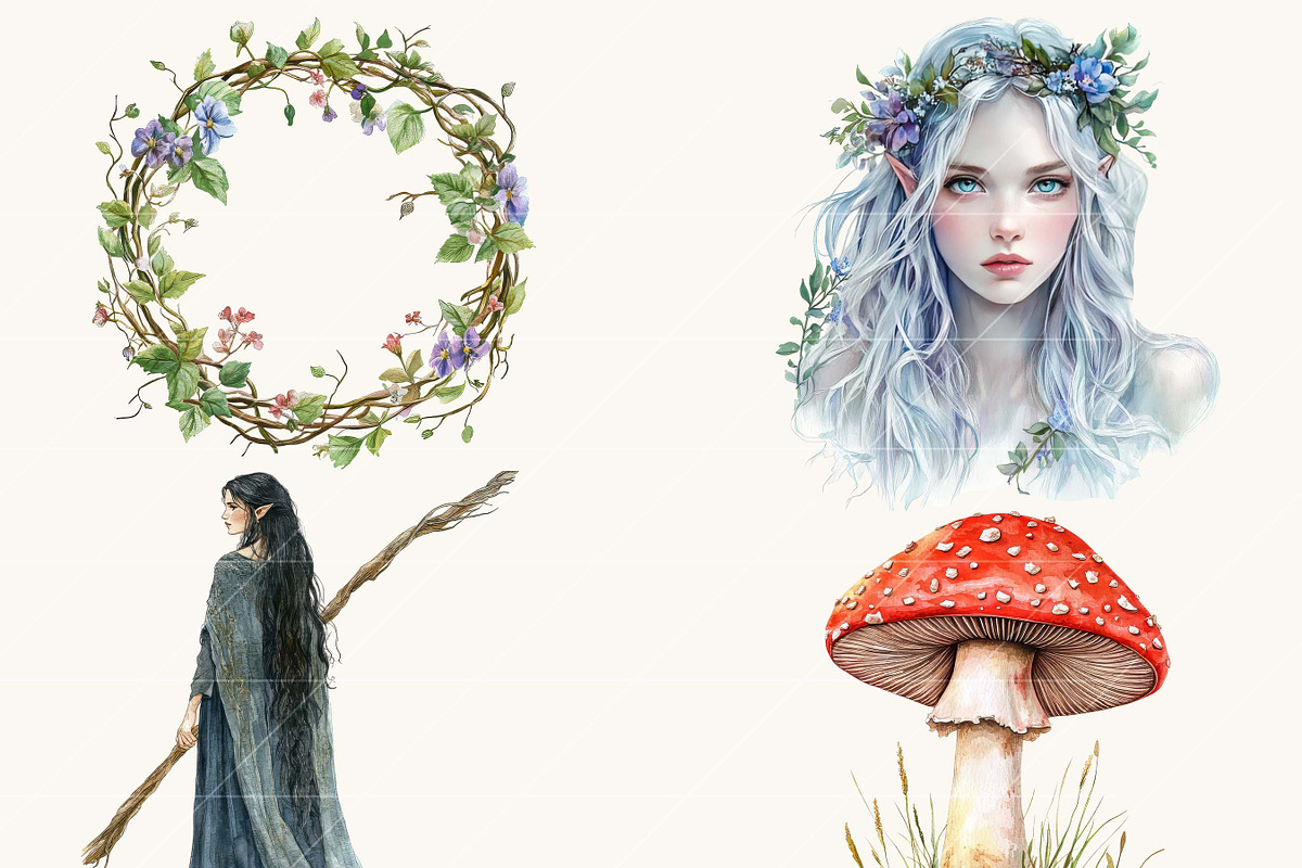 Watercolor Elven Reign Clipart, a Person Illustration by BusyDaydesign (Photo 5 of 9)
