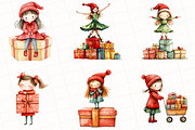 Watercolor Christmas Girls Clipart, an Illustration by OK Design (Thumbnail 3 of 5)