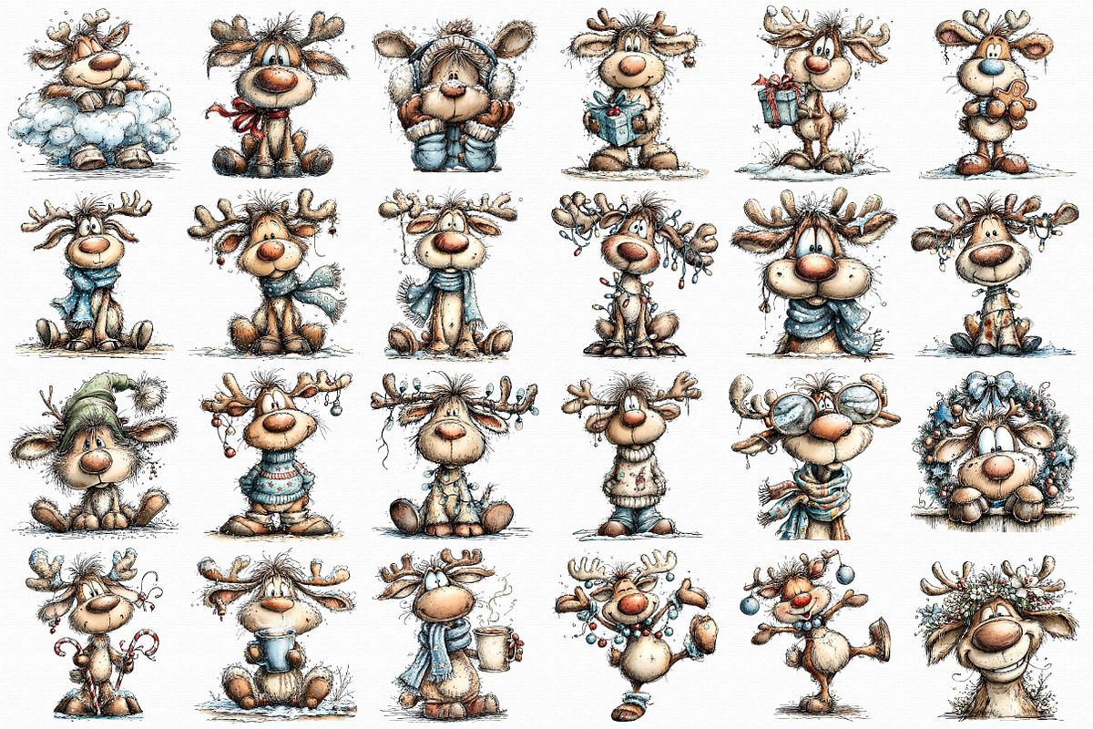 Whimsical Funny Reindeer Clipart, an Illustration by Libby Wishes (Photo 3 of 7)
