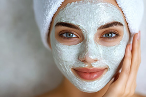 Beautiful girl applying a facial, a Photo by Pavel_design