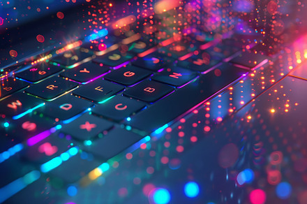A close-up view of a laptop keyboard, a Photo by Tanuart