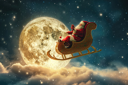 Santa Claus Riding a Sleigh in the S, a Photo by Iftikhar Alam