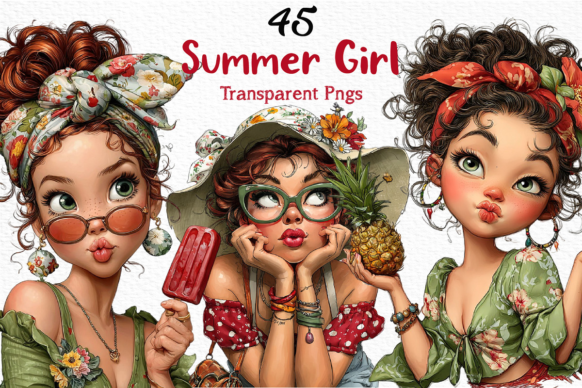Whimsical Summer Girl Clipart, an Illustration by Craft Nest (Photo 1 of 12)