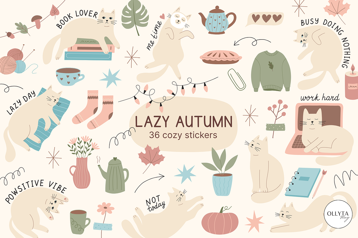 Autumn Stickers with Cats, an Object Graphic by Ollyta May (Photo 1 of 7)