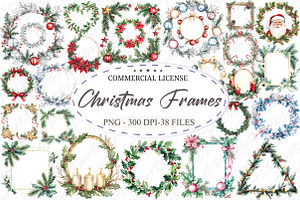Watercolor Christmas Frames Clipart, an Illustration by designcity5