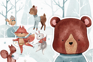 Winter Woodland animals clipart