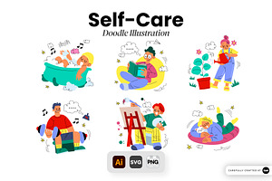 Self-Care Doodle Illustration, a Person Illustration by SLAB! Design