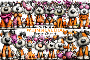 Whimsical Easter Dog Clipart, an Illustration by Pixels.Craft