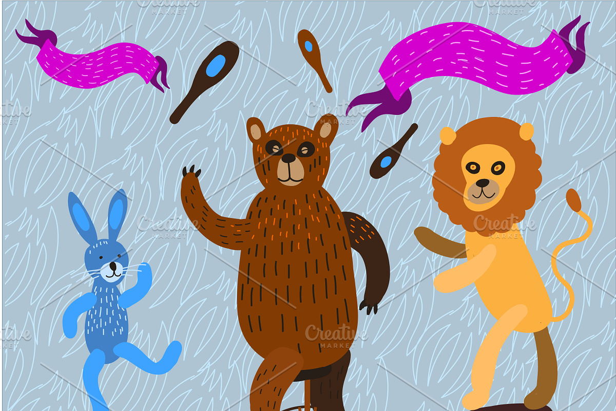 Cute circus animals set, an Animal Illustration by HIPSTER-MONSTER SHOP