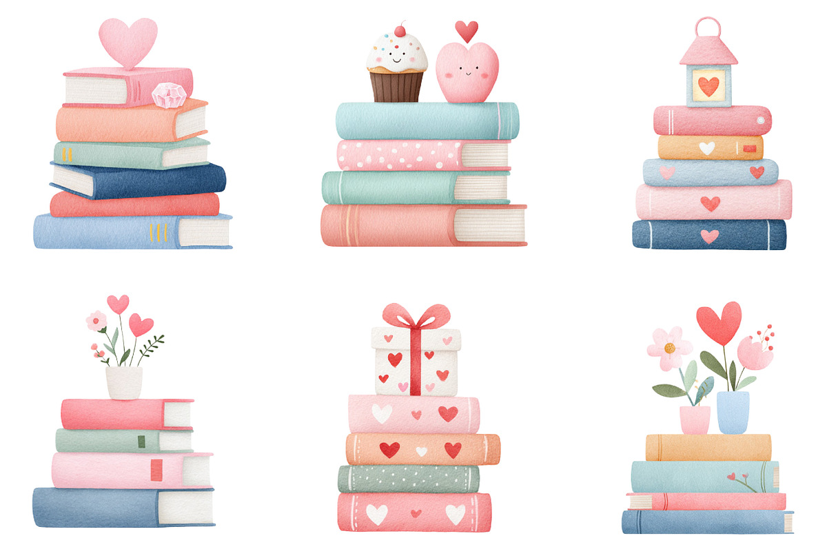 Valentine Stack of Books Clipart, an Illustration by Dream Creation (Photo 2 of 7)