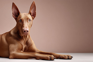 Elegant Doberman dog lays on floor, a Photo by MistyDay