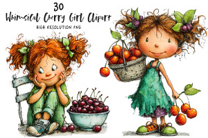 Whimsical Cherry Girl PNG Clipart, an Illustration by OK Design