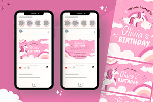 Unicorn Birthday Invitation Canva